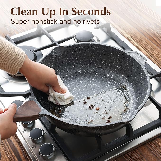SENSARTE Nonstick Deep Frying Pan Skillet, 12-inch Saute Pan with Lid, Stay-cool Handle, Chef Pan