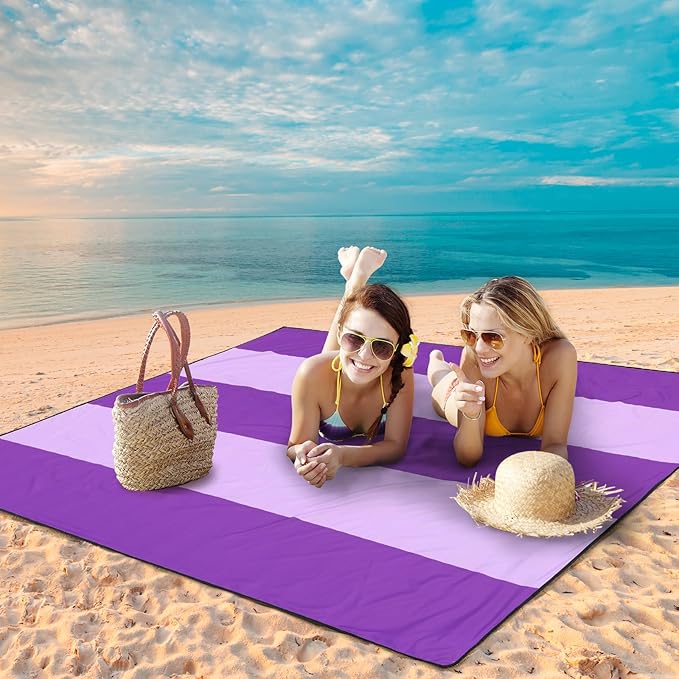 Beach Blanket Waterproof Sandproof Beach Mat 79" X 83"/10'x9'for 2-8 Adults Quick Drying Outdoor