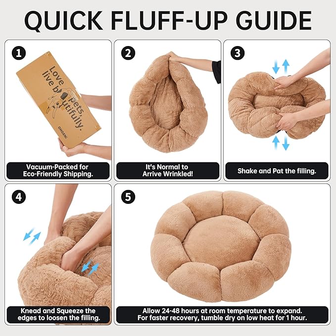 OhGeni 31 inches Calming Donut Orthopedic Dog & Cat Bed for Medium Pets, Warming Comfort Fluffy
