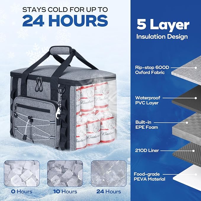 Maelstrom Soft Sided Cooler Bag, 30/40 Can Collapsible Insulated Ice Chest, Large Leakproof Camping