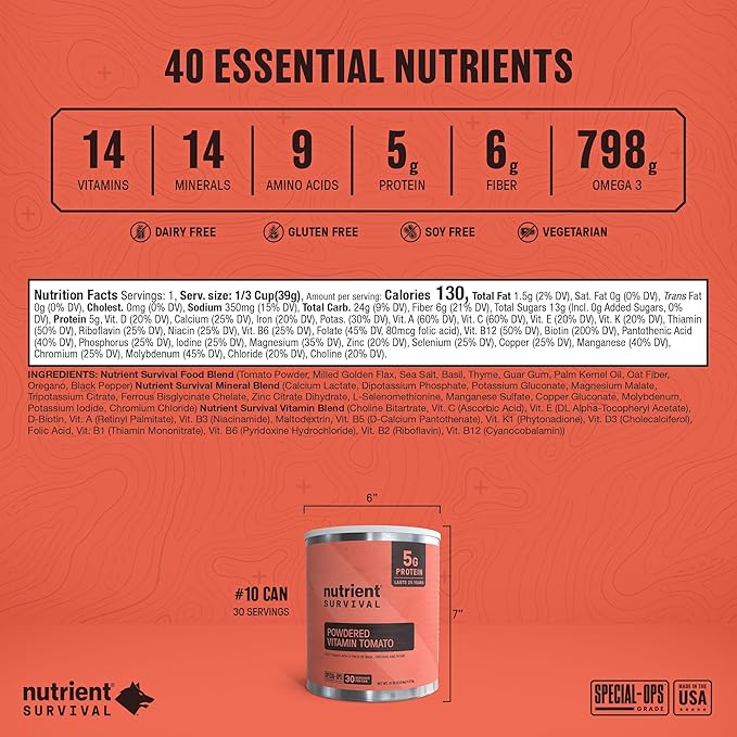 Nutrient Survival Tomato Powder, Powdered Vitamin Tomato (30 Servings) Emergency Food Supply &