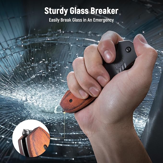 Pocket Knife for Men - Wood Handle Folding Pocket Knives with Clip, Glass Breaker - 3.46" Sharp