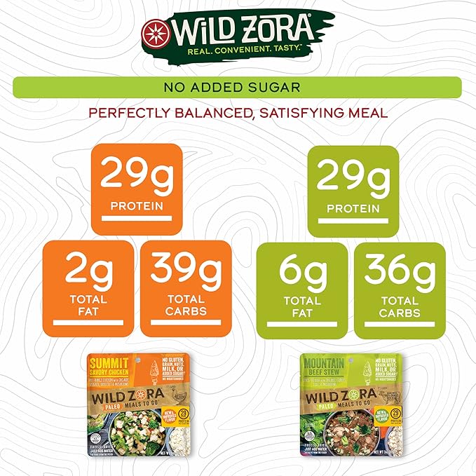 Wild Zora Paleo Freeze Dried Meals for Backpacking & Camping - Healthy Gluten Free & Grain Free