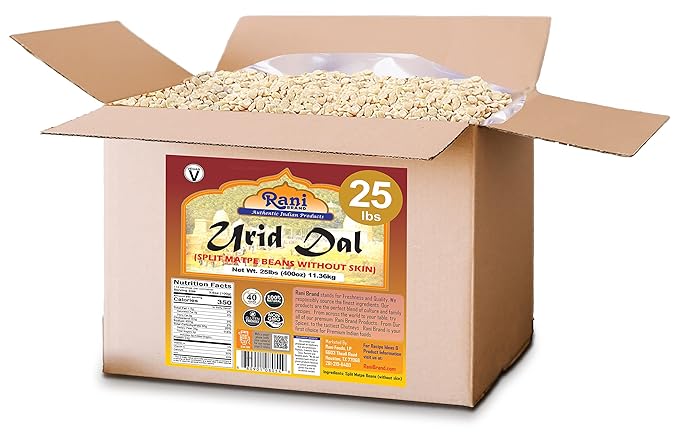Rani Urid/Urad Dal (Split Matpe Beans Skinless) Indian Lentils 400oz (25lbs) 11.36kg Bulk Box ~ All
