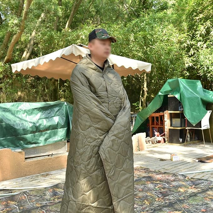Poncho Liner Military Insulation Blanket Camo with Compression Carry Bag for Outdoors Hiking Jungle