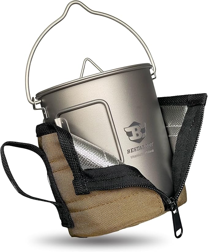 Bestargot Camping Titanium Pot, 750ml Outdoor Cup with Insulation Cup Carrier, Titanium Camping