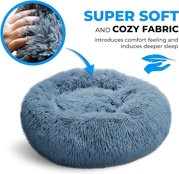 Whiskers & Friends Cat Bed Dog, Cat Beds for Indoor Cats, Orthopedic Soft Fluffy Round Calming Pet