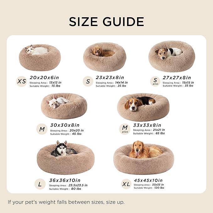 Bedsure Calming Dog Bed Medium Size Dog - Donut Washable Medium Pet Bed, 30 inches Anti-Slip Round