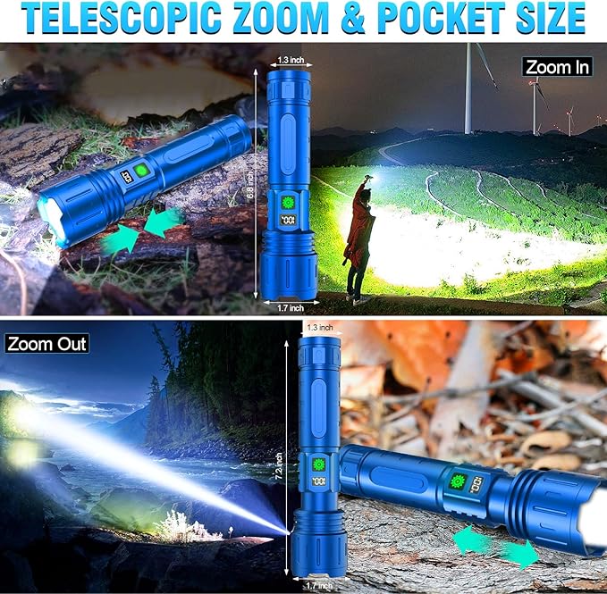 Rechargeable Tactical Flashlights High Lumens - 1500 Meters Long Beam Super Bright LED Flash Light