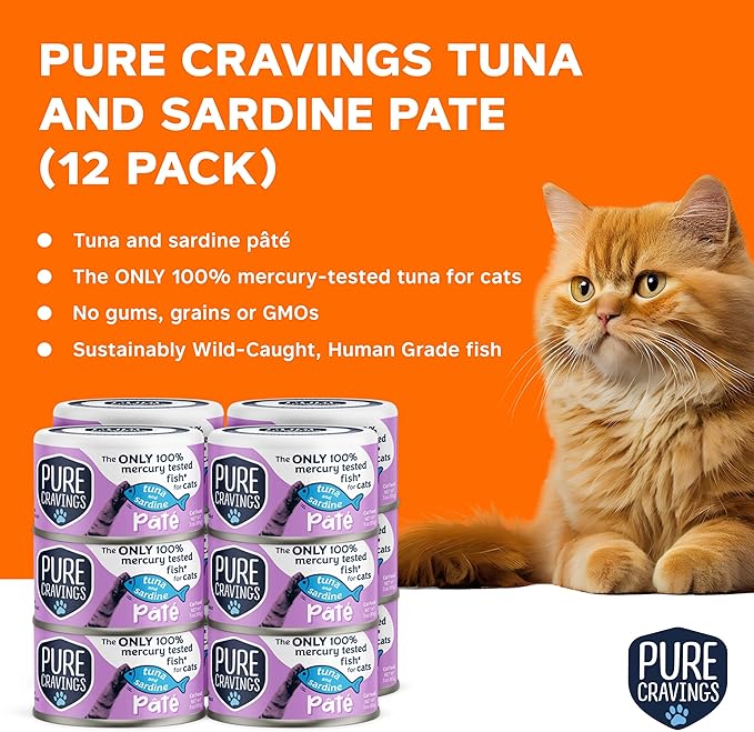 Pure Cravings Tuna and Sardine Pate, Canned Wet Cat Food, 100% Mercury-Tested, Moist Can Fish