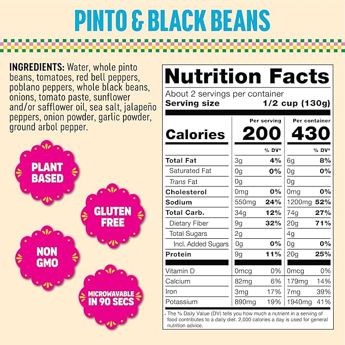 SOMOS Pinto & Black Beans - Gluten Free, Non-GMO, Vegan Ready-to-Eat Microwavable Meals