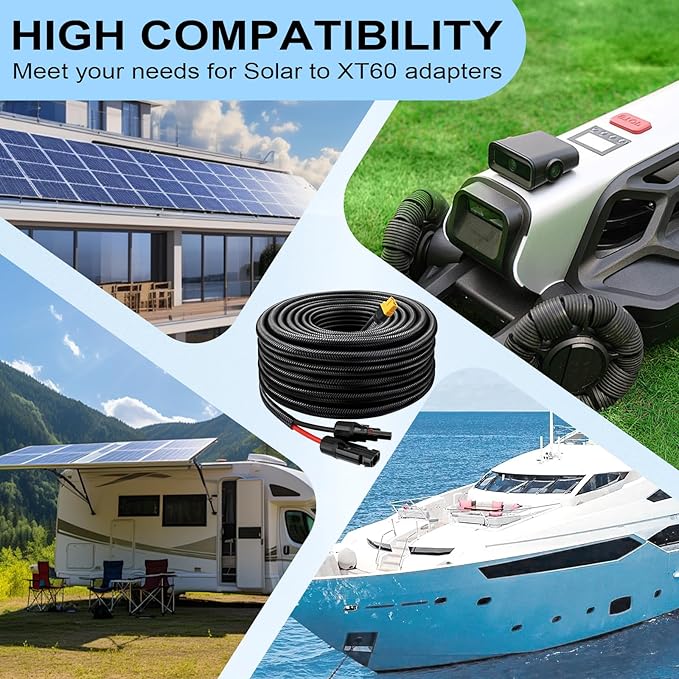 Solar to XT60 Cable 10AWG 6FT Solar Connector to XT60 Adapter Cable for Solar Panel to Battery RV