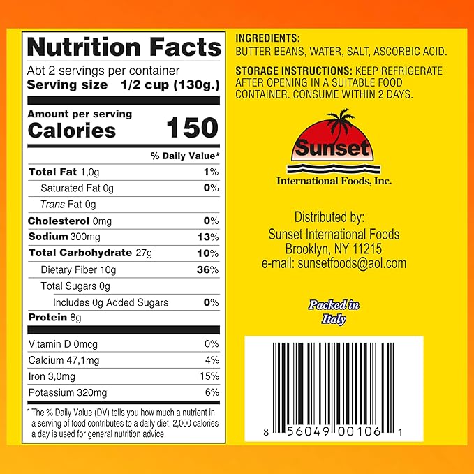 Caribbean Paradise Butter Beans, Canned Lima Beans 14 Oz (Pack of 4)