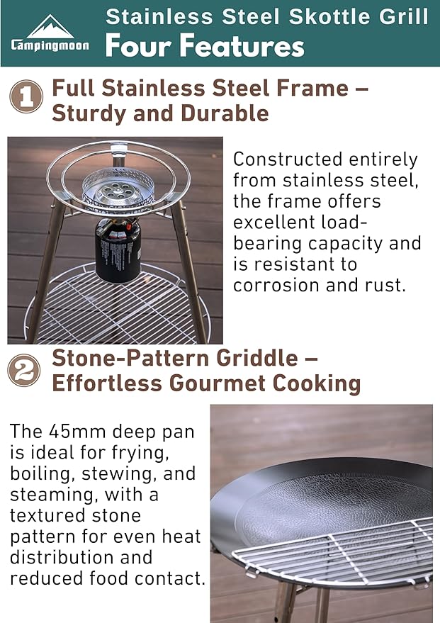 CAMPINGMOON 18 inches BBQ Griddle with EN417 Lindal valve Standard Canister Top Camping Gas Stove