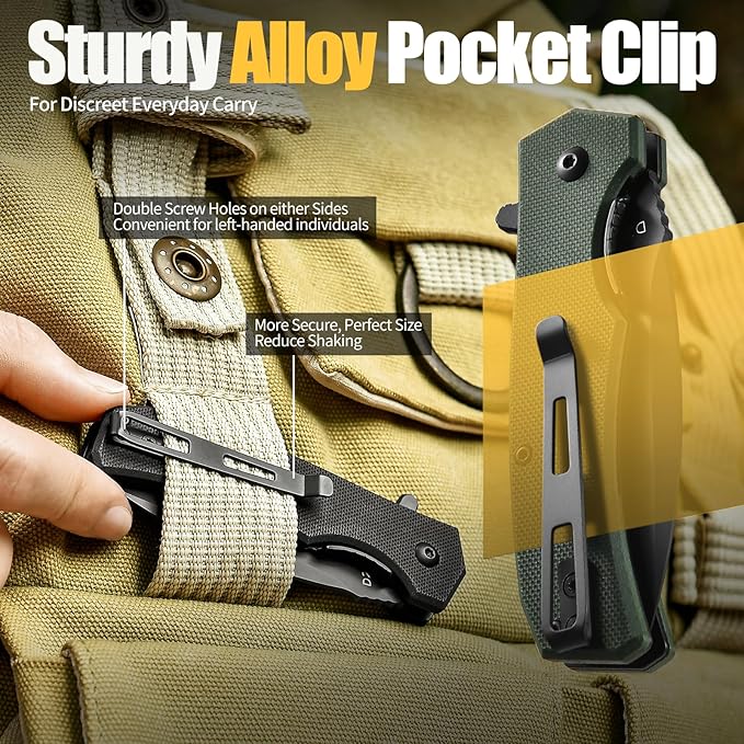 Praxis Pocket Knife, 2.9" D2 Steel Folding Knife with G10 Handle PVD Titanium Coating Blade