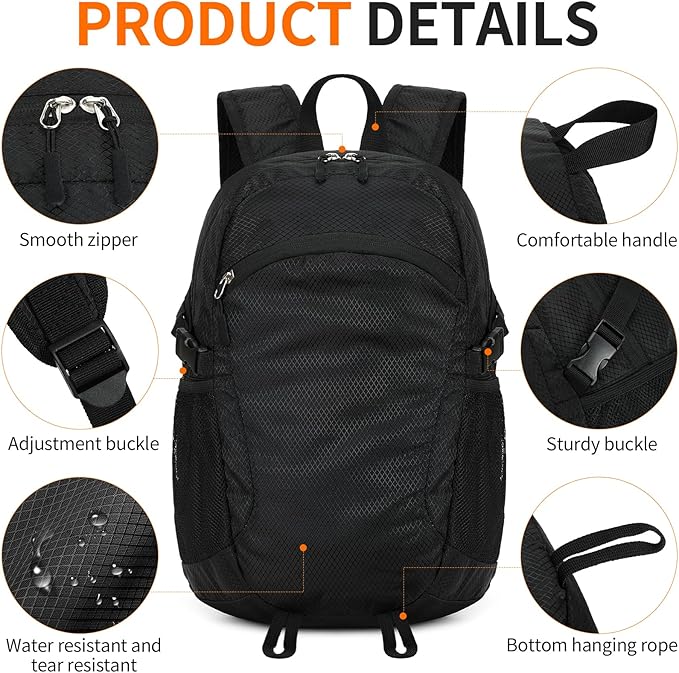 Small Hiking Daypack,15L Water-Resistant Hiking Backpack Packable Lightweight Travel Day Pack for