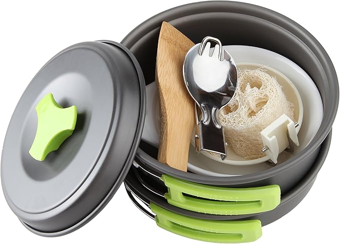 MalloMe Camping Cookware Mess Kit for Backpacking Gear ??Camping Cooking Set - Camping Pots and