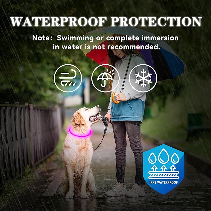 Led Light Up Dog Collar Rechargeable Waterproof, Glow in Dark Dog Collar, TPU Cuttable Lighted Dog