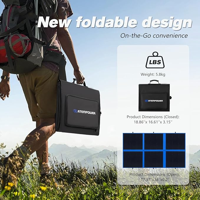 ATEM POWER 300W Portable Solar Panel, Foldable Solar Panel HPBC Chip, 20A MPPT Charger Controller