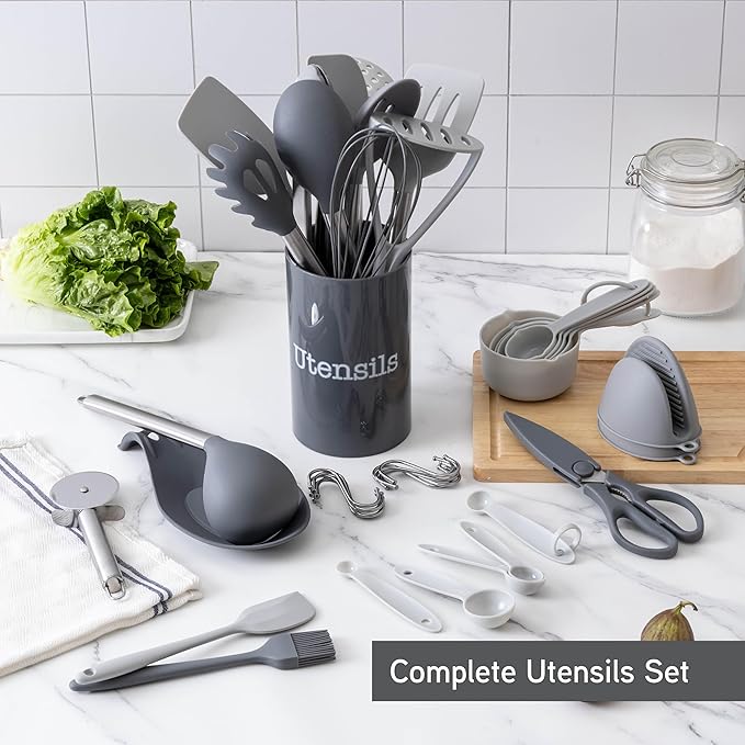 COOK WITH COLOR Silicone Cooking Utensils, Kitchen Utensil Set, Easy to Clean Silicone Kitchen