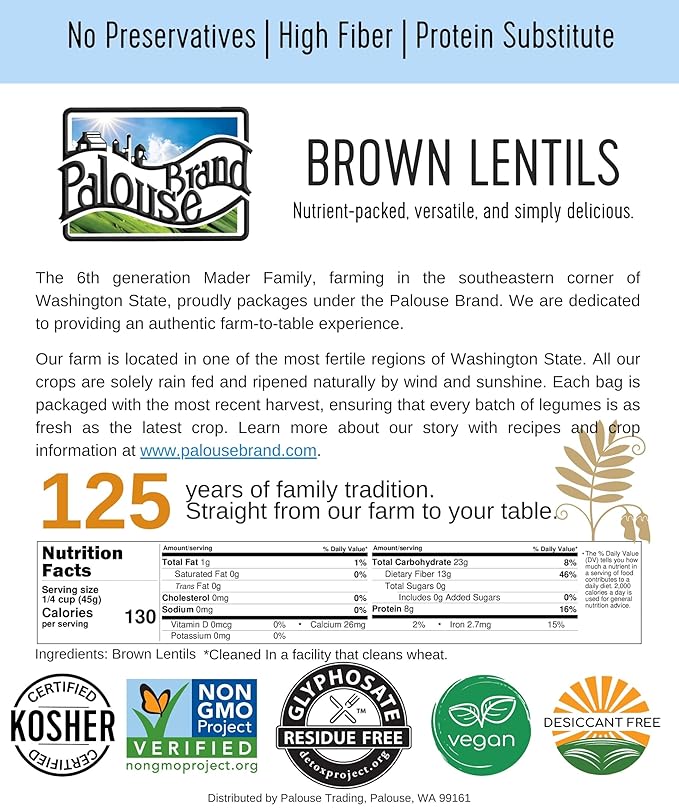 Certified Glyphosate Residue Free Brown Lentils | 25 LBS | Bulk | Desiccant Free | Sproutable |
