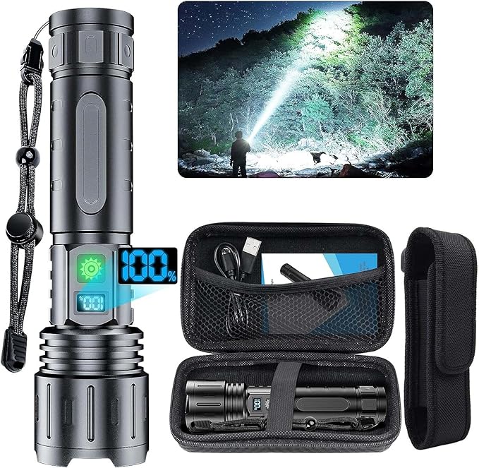 Flashlights 2000 High Lumens Rechargeable - 1500 Meters Long Beam Super Bright LED Flash Light with
