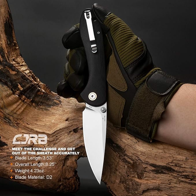 CJRB Folding Knife Feldspar Pocket Folding Knife Stonewash D2 Steel Blade G10 Tactical Handle EDC
