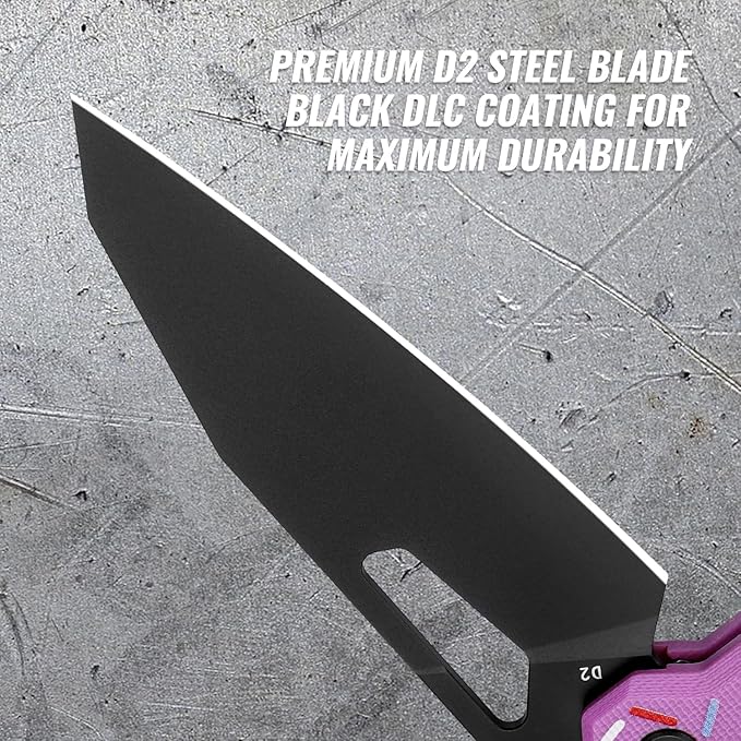 Tarcus Folding Pocket Knife, 3.5" D2 Steel DLC Blade G10 Handle, Lightweight EDC Knife with