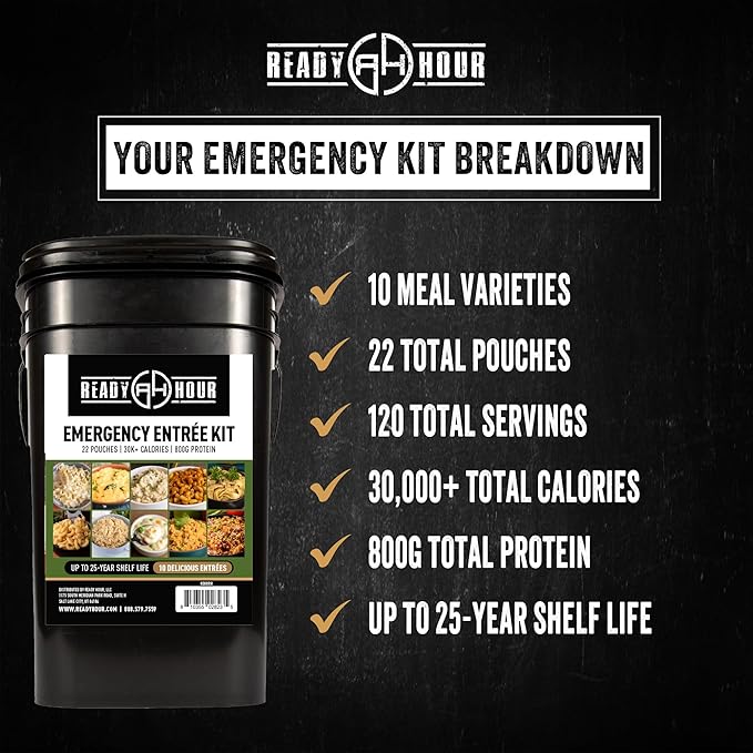 Ready Hour 120 Serving Entree Bucket-Freeze Dried Emergency Food Supply-Survival Meals with Long
