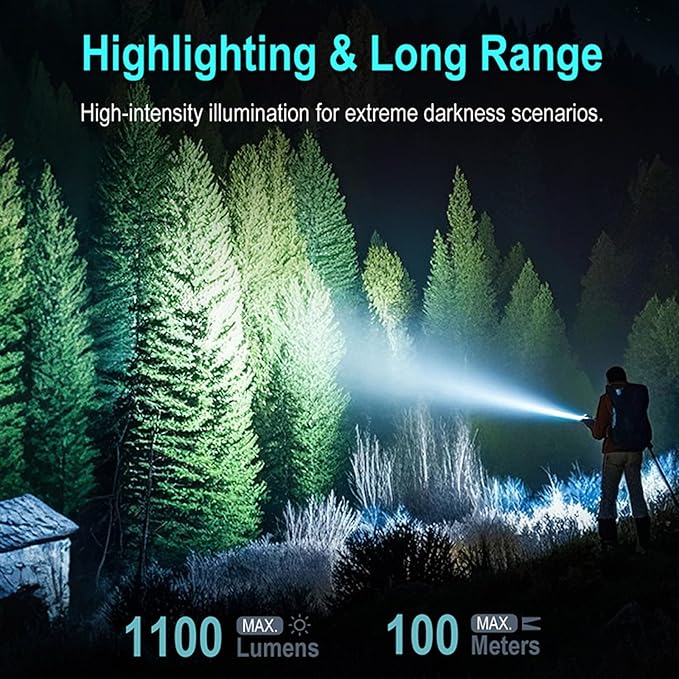 1100 Lumen Small EDC Keychain Flashlight with Green Beam - Rechargeable RGB LED Clip on Flashlight
