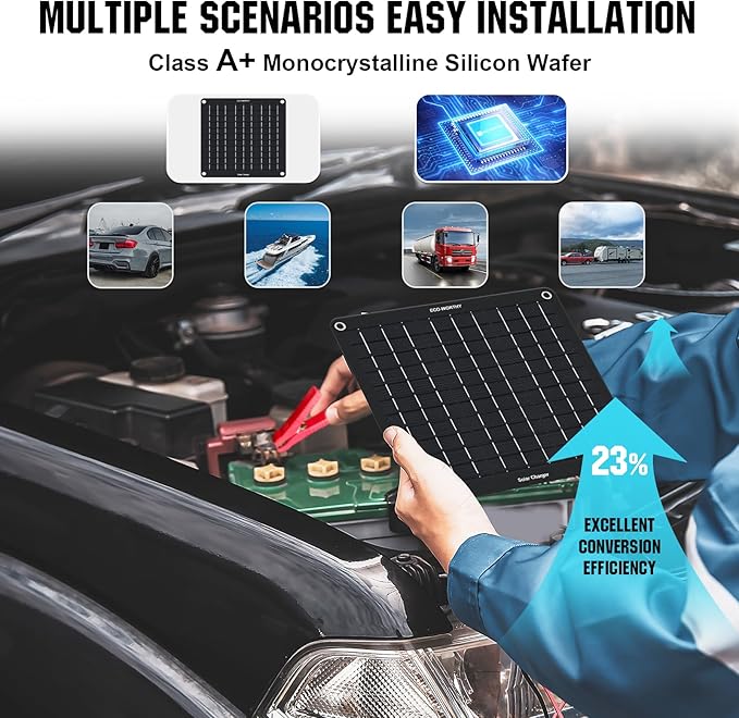 ECO-WORTHY 10W Solar Car Battery Charger Maintainer 12V Waterproof Portable Solar Trickle Charger