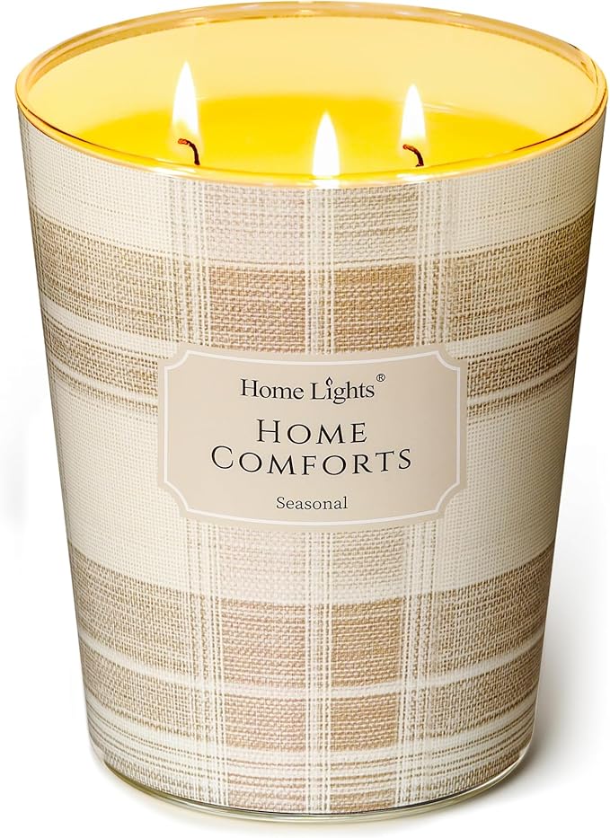 HomeLights Home Comforts Scented Candles | 34oz Soy Candles Rustic Modern 3-Wick Large Candle Jars