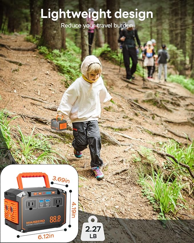 MARBERO 88.8Wh Portable Power Station Backup Lithium Battery Solar Generator 150W Max AC & 30W