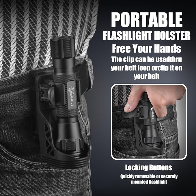 ULTRAFIRE 1000 High Lumen Tactical EDC Flashlight with Holster,Single Mode Police Flashlight with