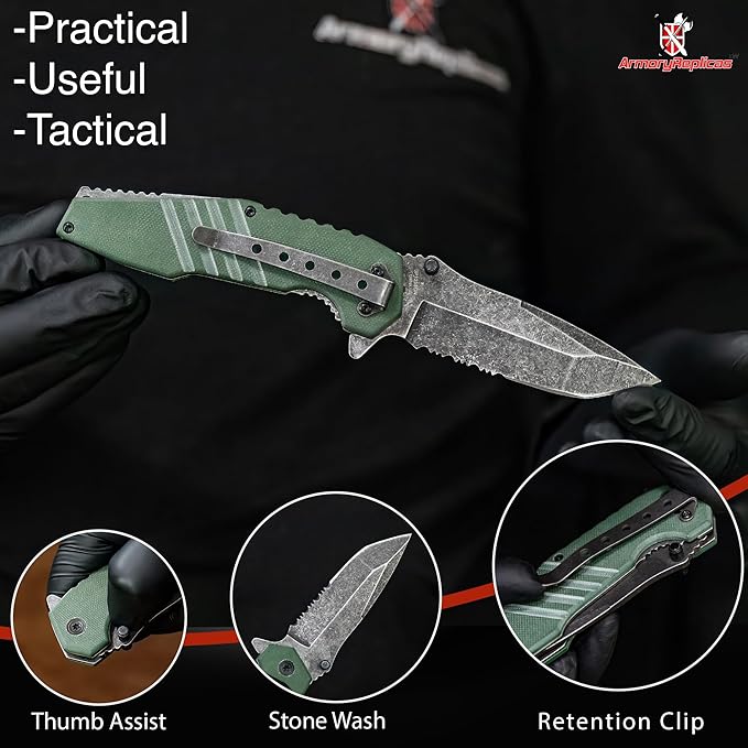 Armory Replicas??Spring Assisted Tanto Folding Knife ??3CR13 Steel Blade with Partial Serration