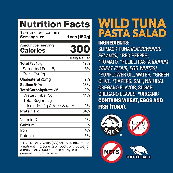 Wild Planet Ready-To-Eat Wild Tuna Pasta Salad With Organic Red Peppers, Tomatoes & Green Olives