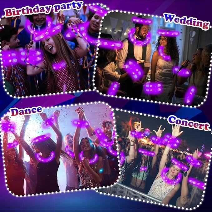 24 PCS Purple Glow Sticks Party Favors for Kids, Light Up Necklaces Bracelets Accessories for