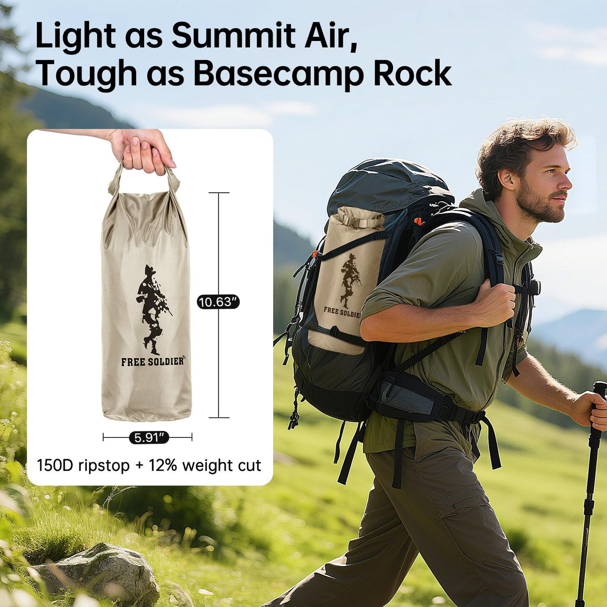FREE SOLDIER Camping Tarp - 10 x 10.5ft, Waterproof, Beige - product view 5