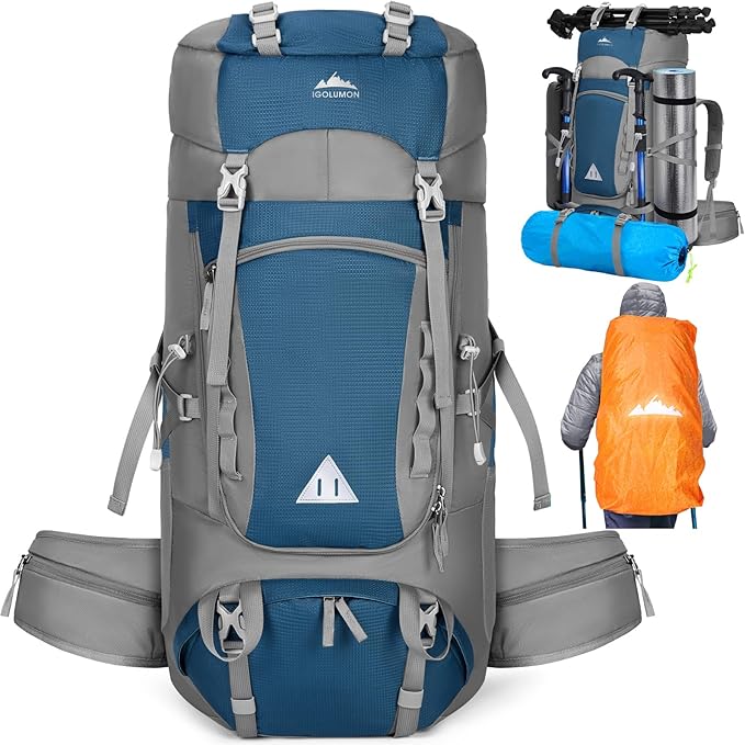 IGOLUMON 60L Hiking Backpack Waterproof Camping Backpack with Rain Cover Large Lightweight
