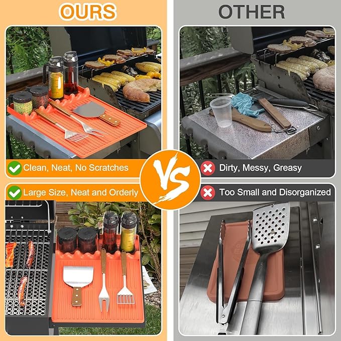 Griddle Mat Compatible with Blackstone, Silicone Grill Tools with Drip Pad, Spatula Mat for Outdoor
