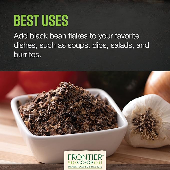 Frontier Co-op Organic Black Beans Flakes 1lb - For Black Bean Burger Patties, Dry Bean Soup Mix