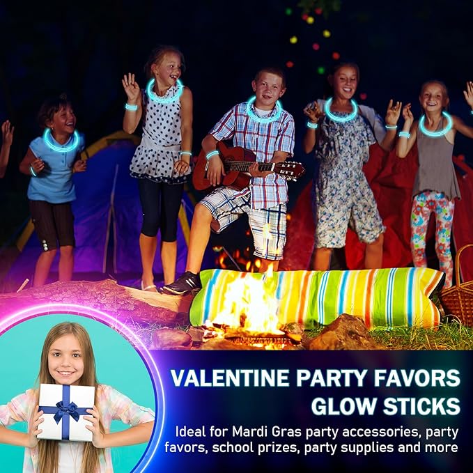 Hanaive 300 Pcs Glow Sticks Bulk 8 Inch Glow in The Dark Party Favors Neon Bracelets and Necklaces