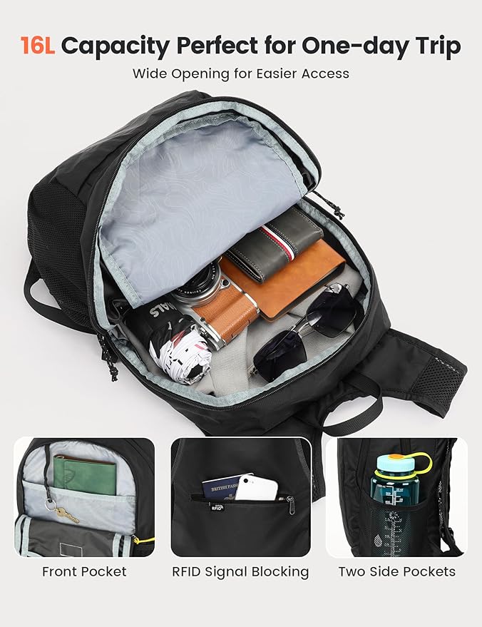 SKYSPER 16L Hiking Backpack Lightweight Small for Women Men, Foldable Packable Daypack - Travel