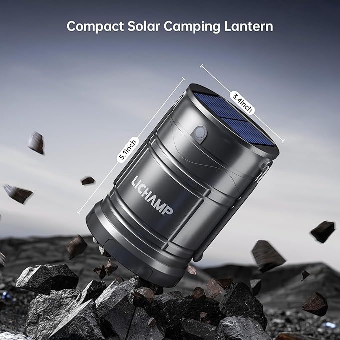 Lichamp 1-Pack Solar Camping Lantern, USB Rechargeable LED Lanterns Battery Powered Pop Up