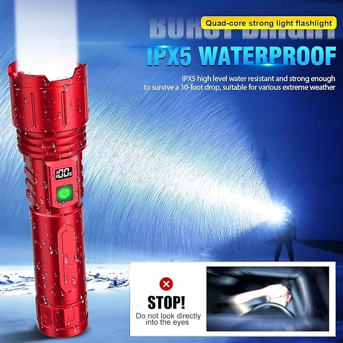 Rechargeable Flashlights High Lumens - 1500 Meters Long Beam Super Bright LED Flash Light with