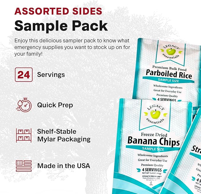 Legacy Food Storage Side Dishes, Emergency Food Supply, 6 Sides, 24 Servings, Up to 25 Year Shelf