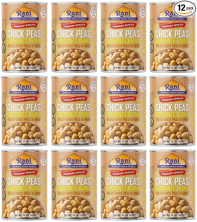 Rani Chick Peas, Garbanzo Beans (Boiled Chick Peas in Brine) Kabuli Chana 14oz (400g) Pack of 12 ~
