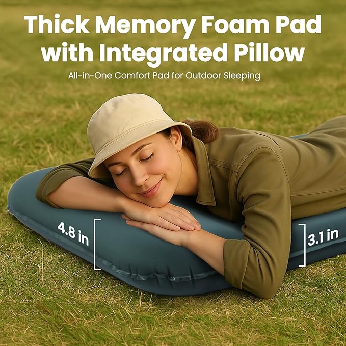 Sleeping Pad for Camping, 3.15" Ultra-Thick Self Inflating Sleeping Mat with Electric Pump&Pillow