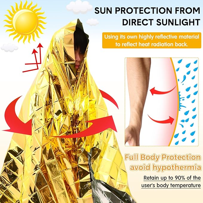 100 Pack Emergency Foil Thermal Blanket Bulk 83 x 55'' Waterproof Space First Aid Survival Blanket