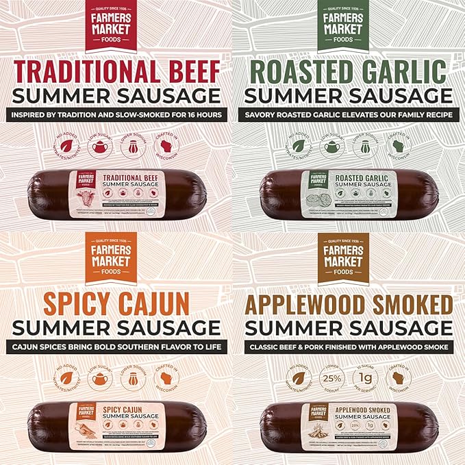 Farmers Market, Gluten Free, Keto, Paleo, Low Sodium, Zero Sugar, Summer Sausage Gift Set, 12oz
